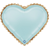 An 18 inch Pastel Blue Gold Lace Heart Foil Balloon, manufactured by Grabo.