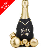A 45 inch standing bubble bottle foil balloon, manufactured by PartyDeco.