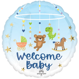 An 18 inch Tiny Treasures Welcome Baby Boy Foil Balloon, manufactured by Anagram.