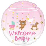 An 18 inch Tiny Treasures Welcome Baby Girl Foil Balloon, manufactured by Anagram.