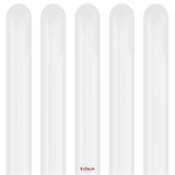 A pack of 100 260 Opaque Satin Snow White Entertainer Balloons, manufactured by Kalisan.