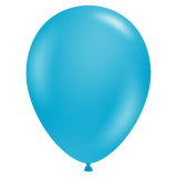 A pack of 50 11" Turquoise latex balloons, manufactured by Tuftex.