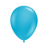 A pack of 50 5" Turquoise latex balloons, manufactured by Tuftex.
