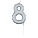 6cm Number 8 Metallic Silver Birthday Candle (1)