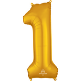 A 34 inch Anagram Gold Number 1 Foil Balloon, manufactured by Anagram.