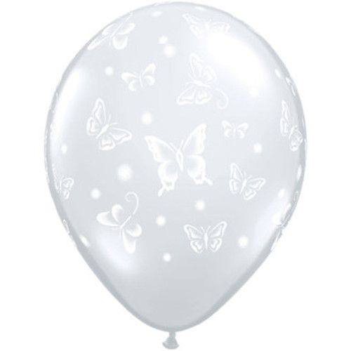 11 inch Diamond Clear Butterflies-A-Round Latex Balloons (50) 11 inch Diamond Clear Butterflies-A-Round Latex Balloons (50)