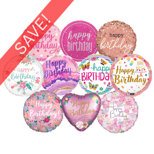 18 inch Female Birthday Foil Pack (50 Balloons) 18 inch Female Birthday Foil Pack (50 Balloons)