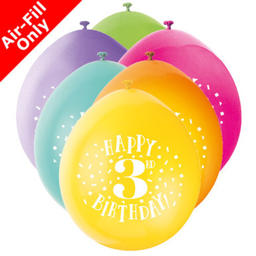 9 inch 3rd Birthday Neck Up Assorted Latex Balloons (10) 9 inch 3rd Birthday Neck Up Assorted Latex Balloons (10)