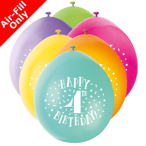 9 inch 4th Birthday Neck Up Assorted Latex Balloons (10) 9 inch 4th Birthday Neck Up Assorted Latex Balloons (10)