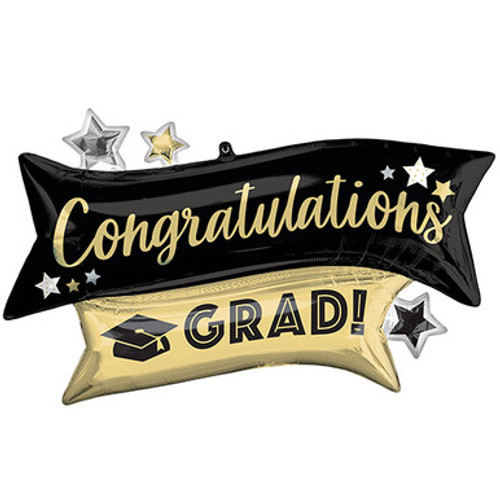 38 inch Congratulations Grad Black & Gold Foil Balloon (1)