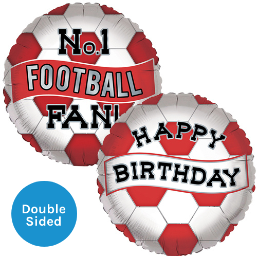 An 18 inch Birthday No.1 Football Fan Red White Foil Balloon, manufactured by Sensations. An 18 inch Birthday No.1 Football Fan Red White Foil Balloon, manufactured by Sensations.