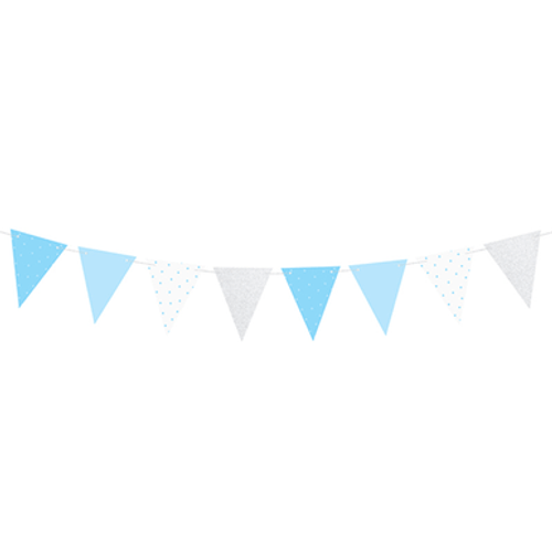 Blue, White & Silver Pattern Birthday Paper Bunting - 2.1m (1) Blue, White & Silver Pattern Birthday Paper Bunting - 2.1m (1)