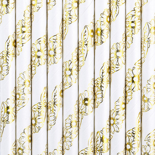 Floral Metallic Gold Paper Straws (10) Floral Metallic Gold Paper Straws (10)