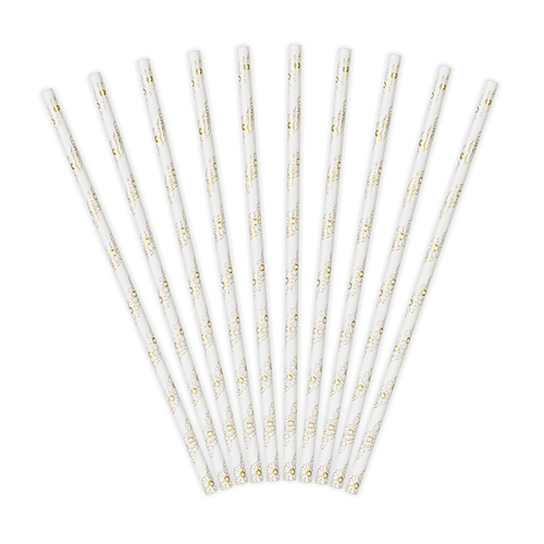 Floral Metallic Gold Paper Straws (10) Floral Metallic Gold Paper Straws (10)
