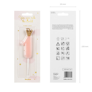 9.5cm Number 1 Light Pink & Gold Crown Candle (1)