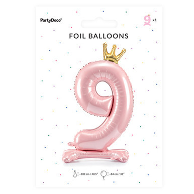 33 inch Light Pink Crown Number 9 Standing Foil Balloon (1)