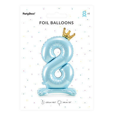 33 inch Sky Blue Crown Number 8 Standing Foil Balloon (1)