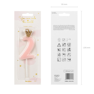 9.5cm Number 2 Light Pink & Gold Crown Candle (1)