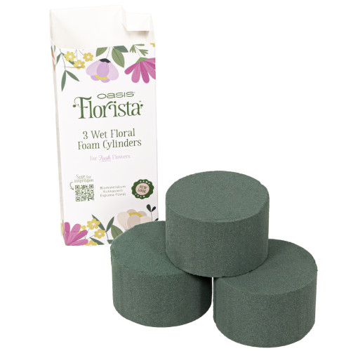 A pack of 3 floral foam cyclinders, manufactured by Oasis floral