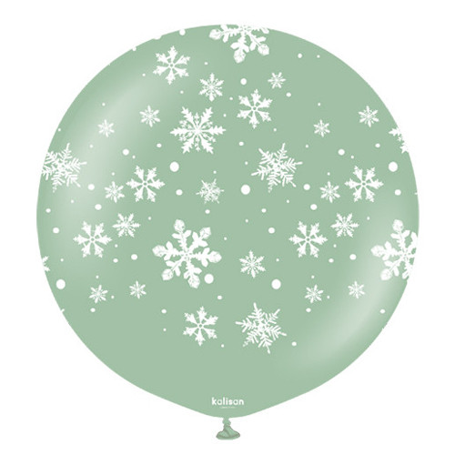 24 inch Snowflake Winter Green Kalisan Latex Balloon (1)