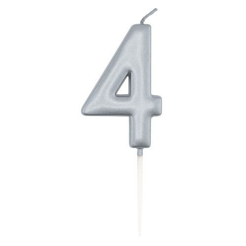 6cm Number 4 Metallic Silver Birthday Candle (1)