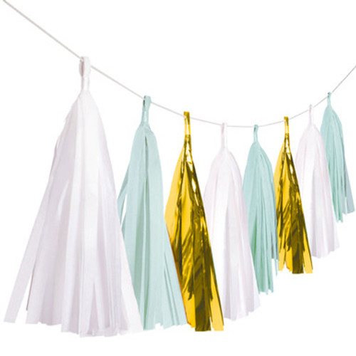 Mint, White & Gold Tassel Garland - 6m (1)