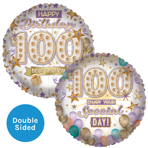 An 18 inch Special Celebration Age 100 Birthday Foil Balloon, manufactured by Sensations. An 18 inch Special Celebration Age 100 Birthday Foil Balloon, manufactured by Sensations.