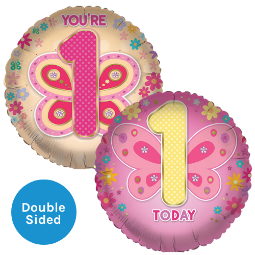 An 18 inch Butterfly Wings Age 1 Foil Balloon, manufactured by Sensations. An 18 inch Butterfly Wings Age 1 Foil Balloon, manufactured by Sensations.