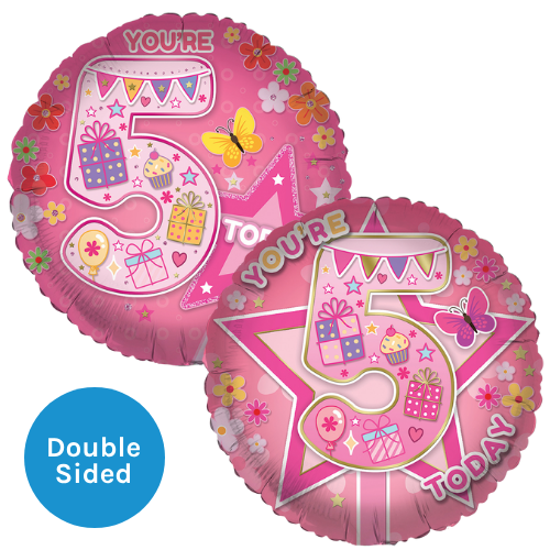 An 18 inch Pink Party Age 5 Foil Balloon, manufactured by Sensations. An 18 inch Pink Party Age 5 Foil Balloon, manufactured by Sensations.