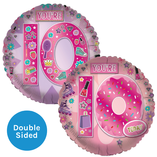 An 18 inch Girly Stickers Age 10 Foil Balloon, manufactured by Sensations.