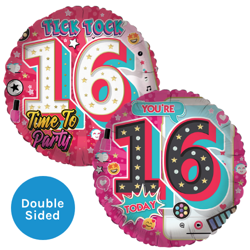 An 18 inch Tick-Tock Time To Party Age 16 Foil Balloon, manufactured by Sensations. An 18 inch Tick-Tock Time To Party Age 16 Foil Balloon, manufactured by Sensations.