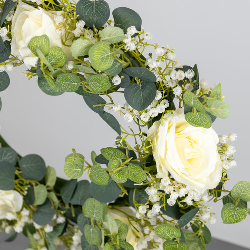 45cm Eucalyptus and White Rose Wreath