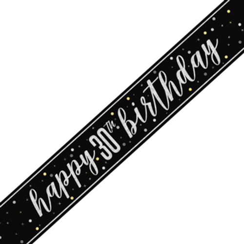 30th Birthday Glitz Black & Silver Foil Banner  - 9ft (1)