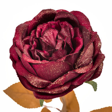 55cm Single Burgundy Glittered Rose (1)