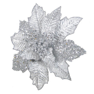 28cm Silver Oil Effect Poinsettia Flower Pick (1)