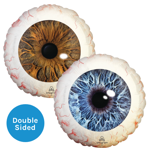 An 18 inch Creepy Brown & Blue Eyeball Foil Balloon, manufactured by Anagram. An 18 inch Creepy Brown & Blue Eyeball Foil Balloon, manufactured by Anagram.