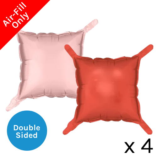 A pack of 4 14 inch Pink & Red Square Foil Balloon Panels, manufactured by Party Deco.