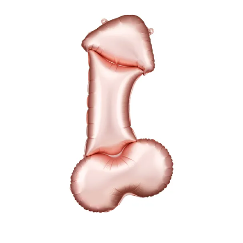 A 35 inch Rose Gold Penis Foil Balloon, manufactured by PartyDeco!