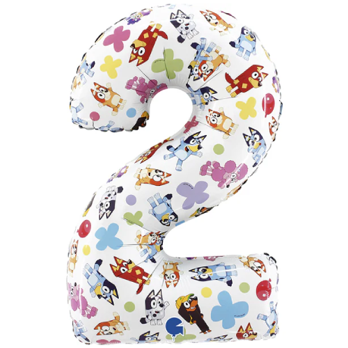 A 26 inch Bluey Print Number 2 Foil Balloon, manufactured by Grabo! A 26 inch Bluey Print Number 2 Foil Balloon, manufactured by Grabo!