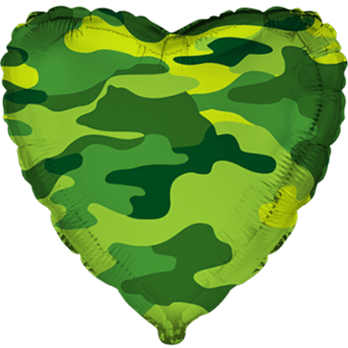 An 18 inch Camouflage Heart Foil Balloon, manufactured by Flexmetal!