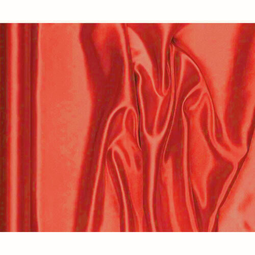 A roll of red satin fabric, manufactured by PartyDeco.