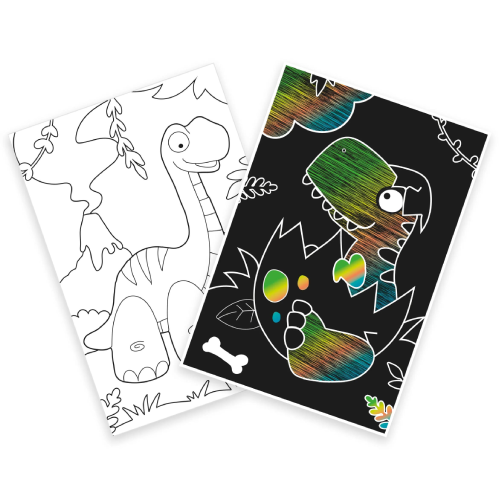 Pages of Dinosaurs Scratch Art Book - with a mix of colouring & scratch pages!