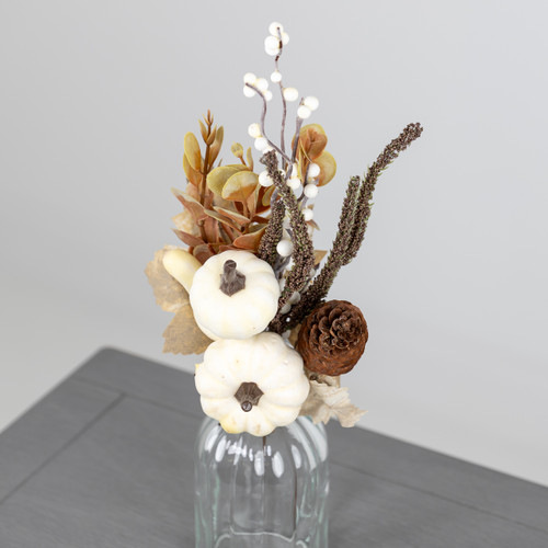 A White/Brown Pumpkin Foliage Branch, measuring approx. 33cm!