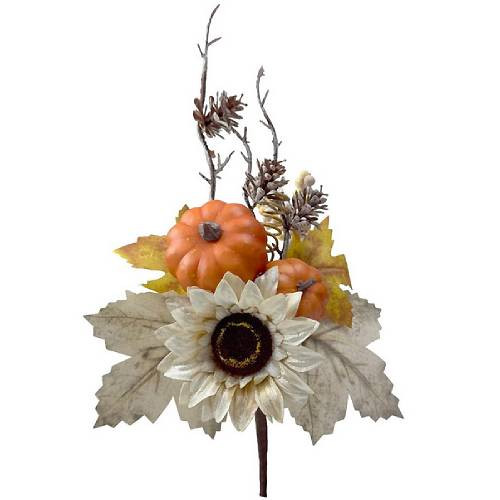 34cm Orange Pumpkin & Pine Cone Pick