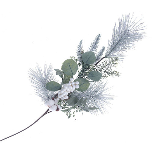 A 70cm white and green cotton and eucalyptus spray