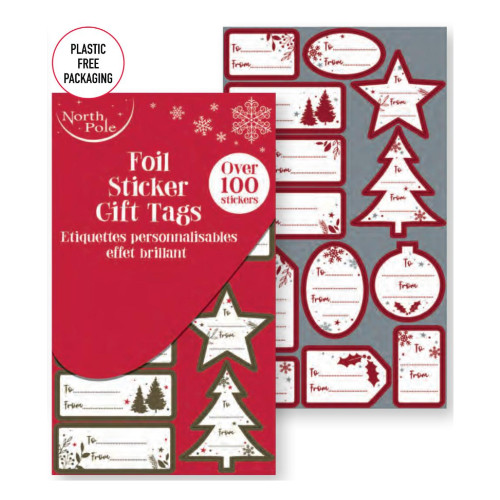 A pack of 100 contemporary Christmas assorted gift tag stickers A pack of 100 contemporary Christmas assorted gift tag stickers