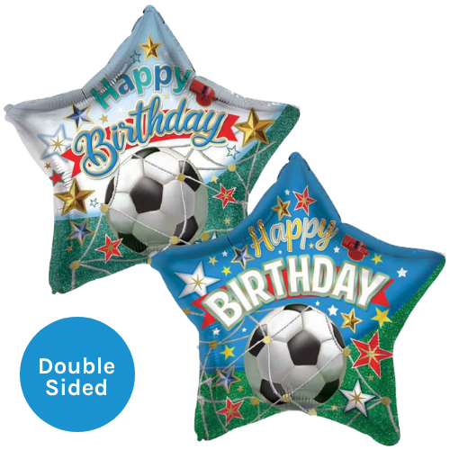 A 19 inch Happy Birthday Football Star Foil Balloon, manufactured by Sensations. A 19 inch Happy Birthday Football Star Foil Balloon, manufactured by Sensations.