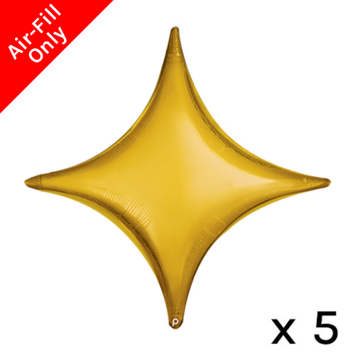 A Pack of 5 Gold 18" Starpoint Foil Balloons, manufactured by Prima. A Pack of 5 Gold 18" Starpoint Foil Balloons, manufactured by Prima.