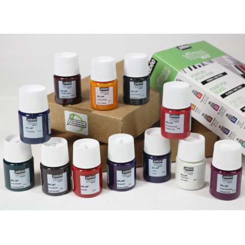 A set of 12 20ml Vitrea 160 Water Based Glass Paint Pots, manufactured by Pebeo.