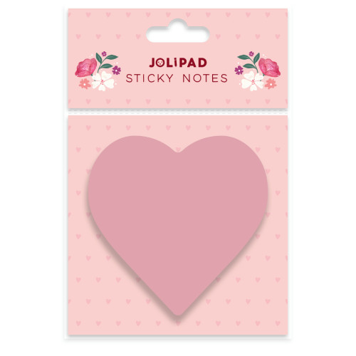 A Pad of Pink Heart Jolipad Sticky Notes.